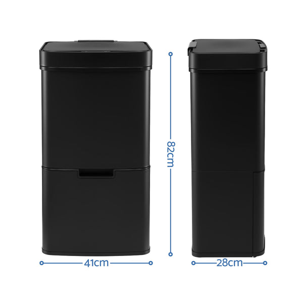 Devanti 72L Sensor Bin Rubbish Bins 4-in-1 Compartment Stainless Steel Trash Can Black Awezingly