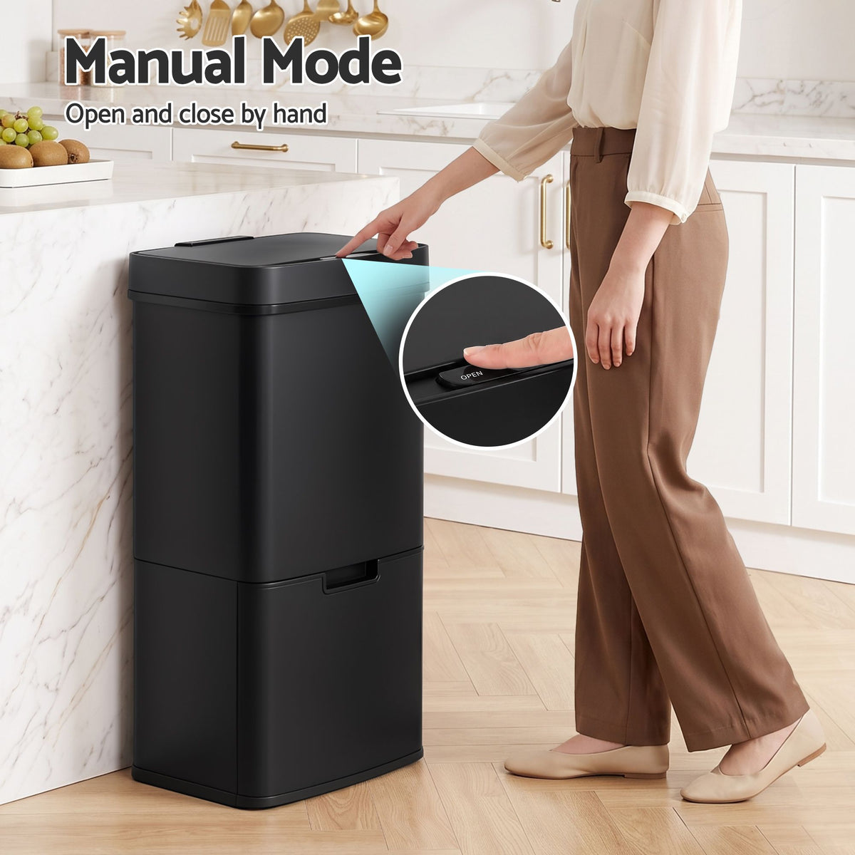 Devanti 72L Sensor Bin Rubbish Bins 4-in-1 Compartment Stainless Steel Trash Can Black Awezingly