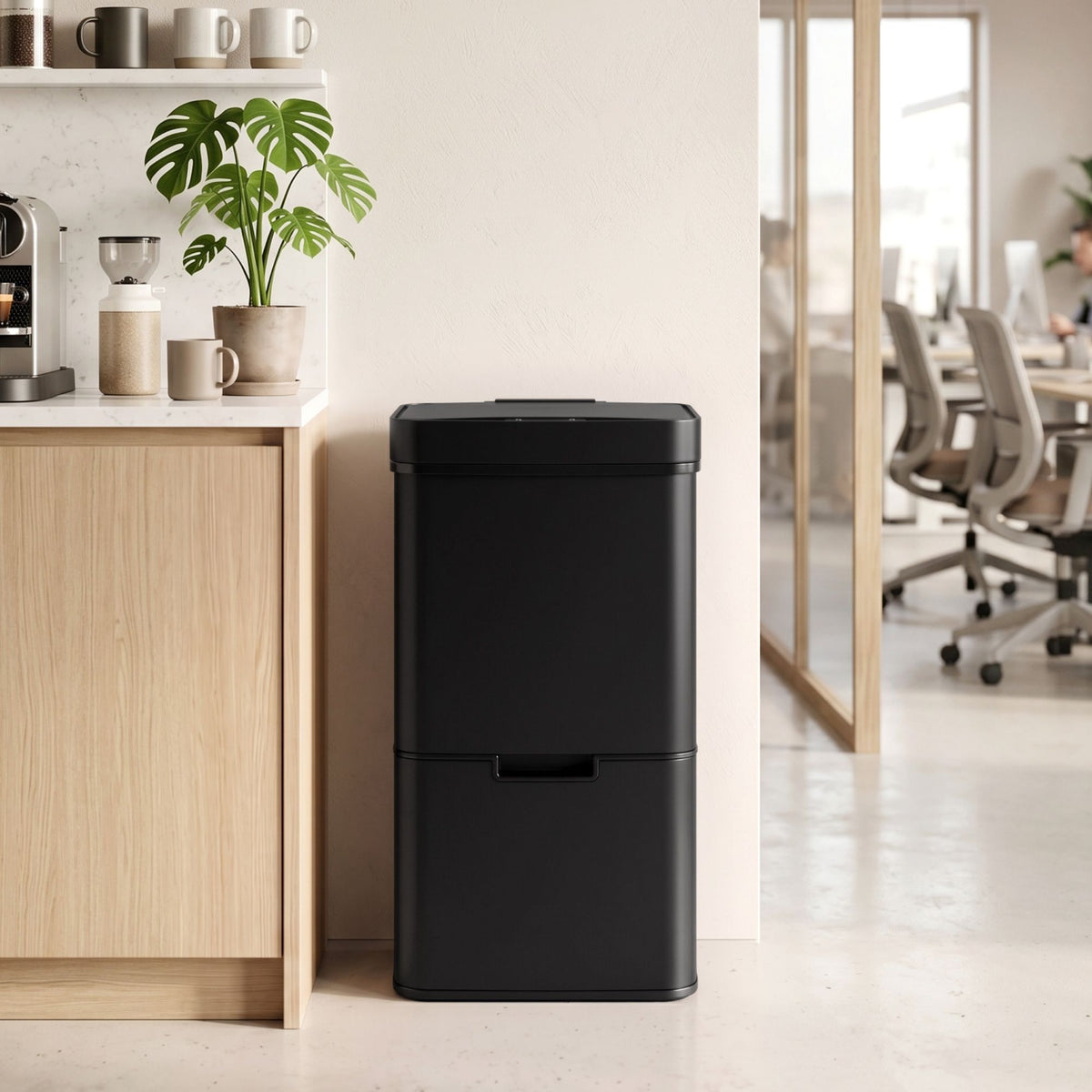 Devanti 72L Sensor Bin Rubbish Bins 4-in-1 Compartment Stainless Steel Trash Can Black Awezingly