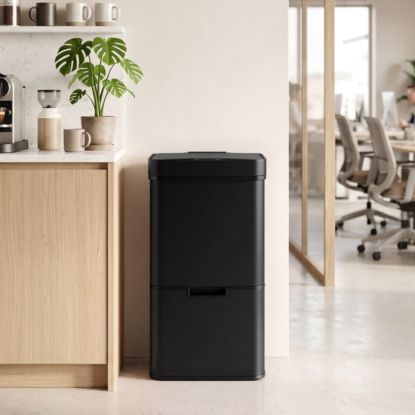 Devanti 72L Sensor Bin Rubbish Bins 4-in-1 Compartment Stainless Steel Trash Can Black Awezingly