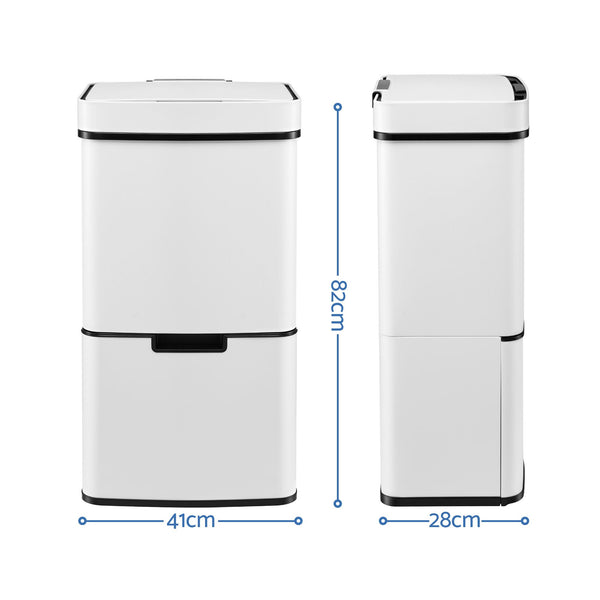 Devanti 72L Sensor Bin Rubbish Bins 4-in-1 Compartment Stainless Steel Trash Can White Awezingly
