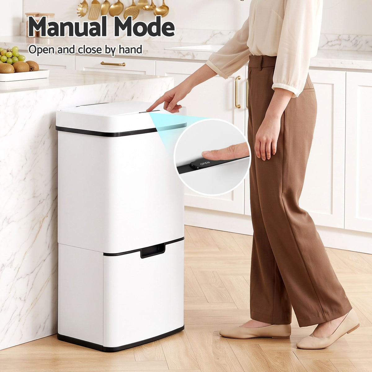Devanti 72L Sensor Bin Rubbish Bins 4-in-1 Compartment Stainless Steel Trash Can White Awezingly