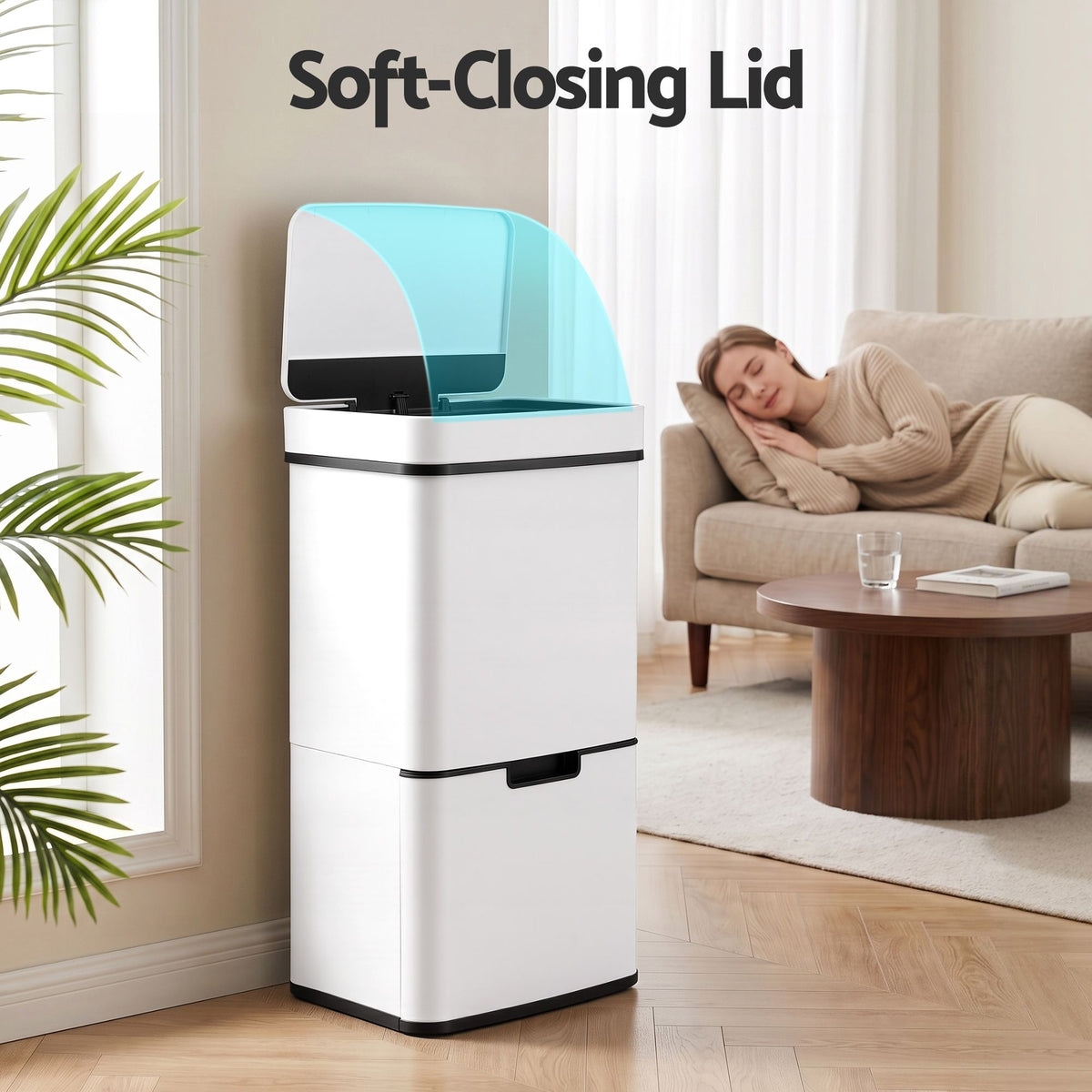 Devanti 72L Sensor Bin Rubbish Bins 4-in-1 Compartment Stainless Steel Trash Can White Awezingly