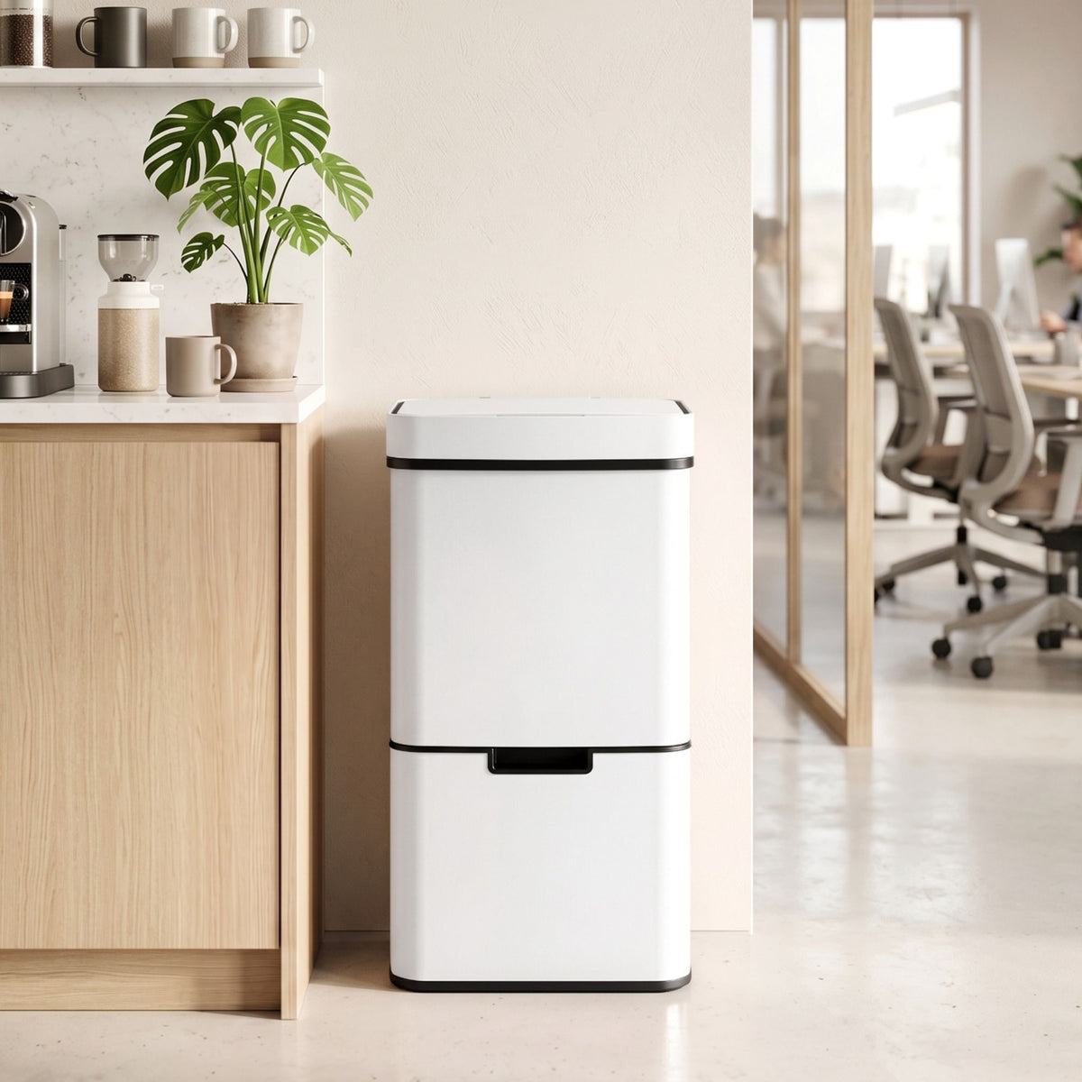 Devanti 72L Sensor Bin Rubbish Bins 4-in-1 Compartment Stainless Steel Trash Can White Awezingly