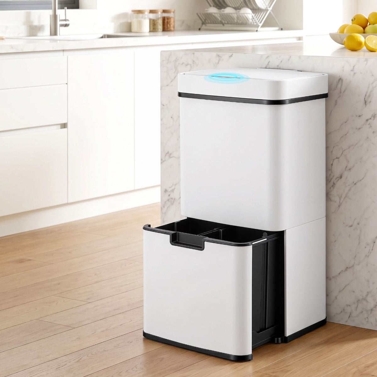 Devanti 72L Sensor Bin Rubbish Bins 4-in-1 Compartment Stainless Steel Trash Can White Awezingly