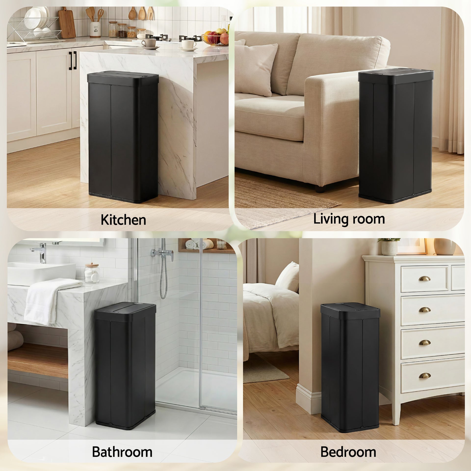 Devanti Rubbish Bin 70L Automatic Sensor Kitchen Bin, Slim Smart Garbage Can Touchless Rectangular with Liner Holder, Fully Closed Lid for Bedroom, Bathroom, Living Room, Black Awezingly