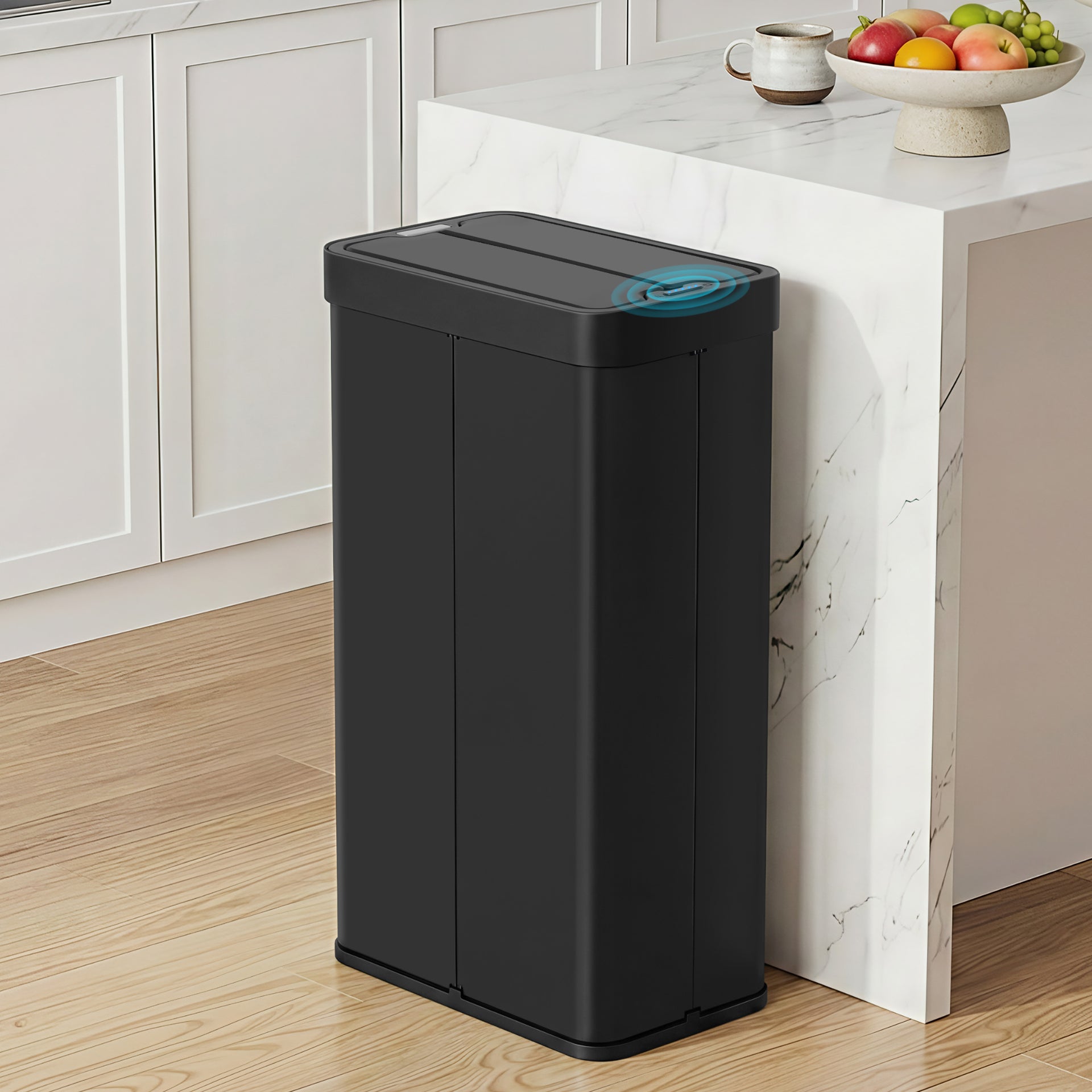 Devanti Rubbish Bin 70L Automatic Sensor Kitchen Bin, Slim Smart Garbage Can Touchless Rectangular with Liner Holder, Fully Closed Lid for Bedroom, Bathroom, Living Room, Black Awezingly