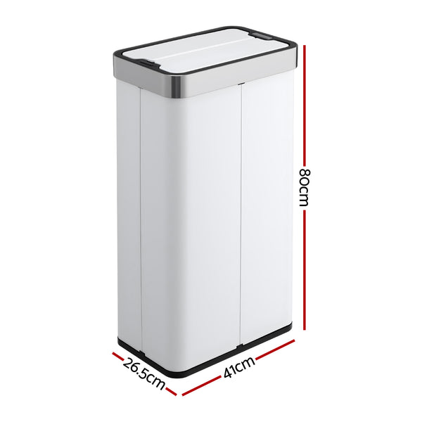 Devanti Rubbish Bin 70L Automatic Sensor Kitchen Bin, Slim Smart Garbage Can Touchless Rectangular with Liner Holder, Fully Closed Lid for Bedroom, Bathroom, Living Room, White Awezingly