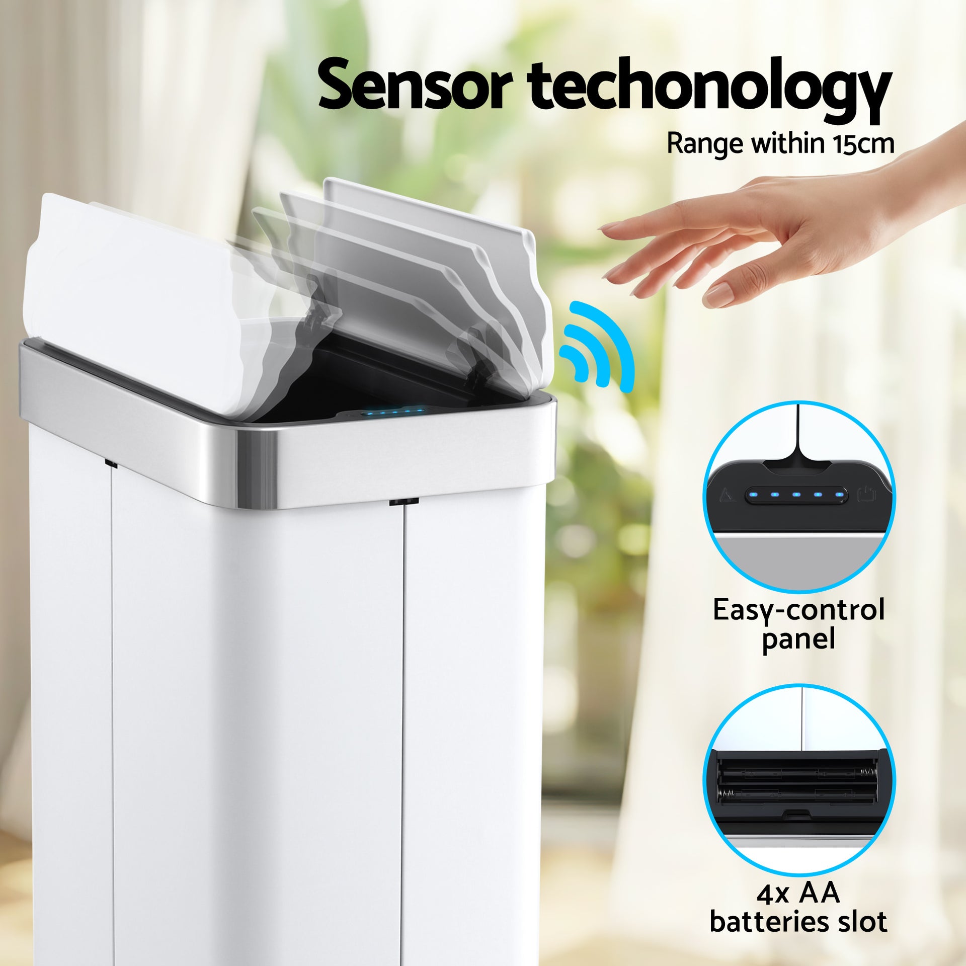 Devanti Rubbish Bin 70L Automatic Sensor Kitchen Bin, Slim Smart Garbage Can Touchless Rectangular with Liner Holder, Fully Closed Lid for Bedroom, Bathroom, Living Room, White Awezingly
