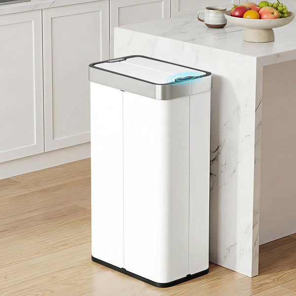 Devanti Rubbish Bin 70L Automatic Sensor Kitchen Bin, Slim Smart Garbage Can Touchless Rectangular with Liner Holder, Fully Closed Lid for Bedroom, Bathroom, Living Room, White Awezingly
