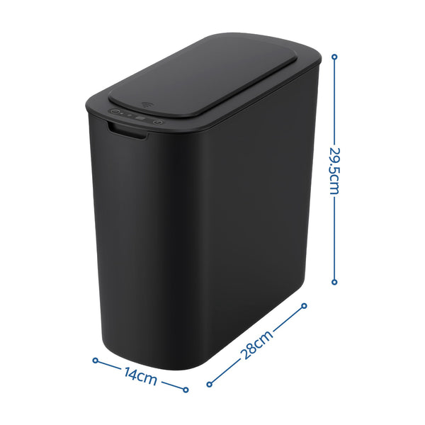 Devanti Automatic Trash Bin with Lid 11L Motion Sensor Kitchen Bin Touchless Garbage Can Modern Black Plastic Slim Rubbish Bin with Liner Holder for Kitchen, Home, Office Awezingly