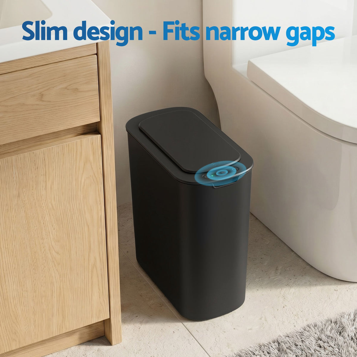 Devanti Automatic Trash Bin with Lid 11L Motion Sensor Kitchen Bin Touchless Garbage Can Modern Black Plastic Slim Rubbish Bin with Liner Holder for Kitchen, Home, Office Awezingly