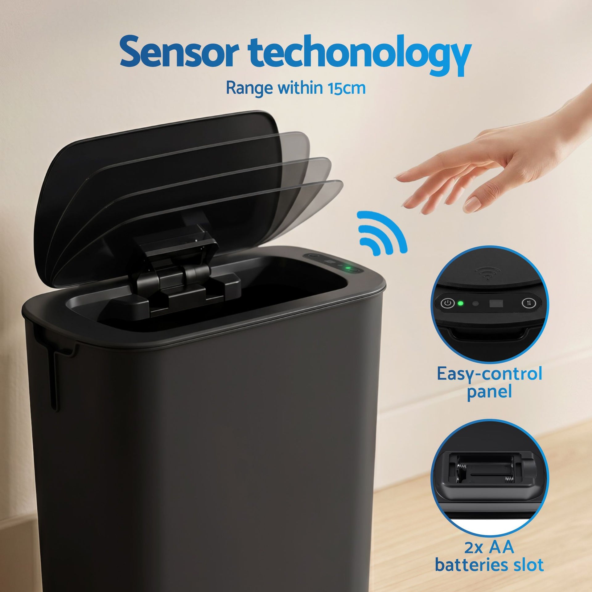 Devanti Automatic Trash Bin 2PCS with Lid 11L Motion Sensor Kitchen Bin Touchless Garbage Can Modern Black Plastic Slim Rubbish Bin with Liner Holder for Kitchen, Home, Office Awezingly