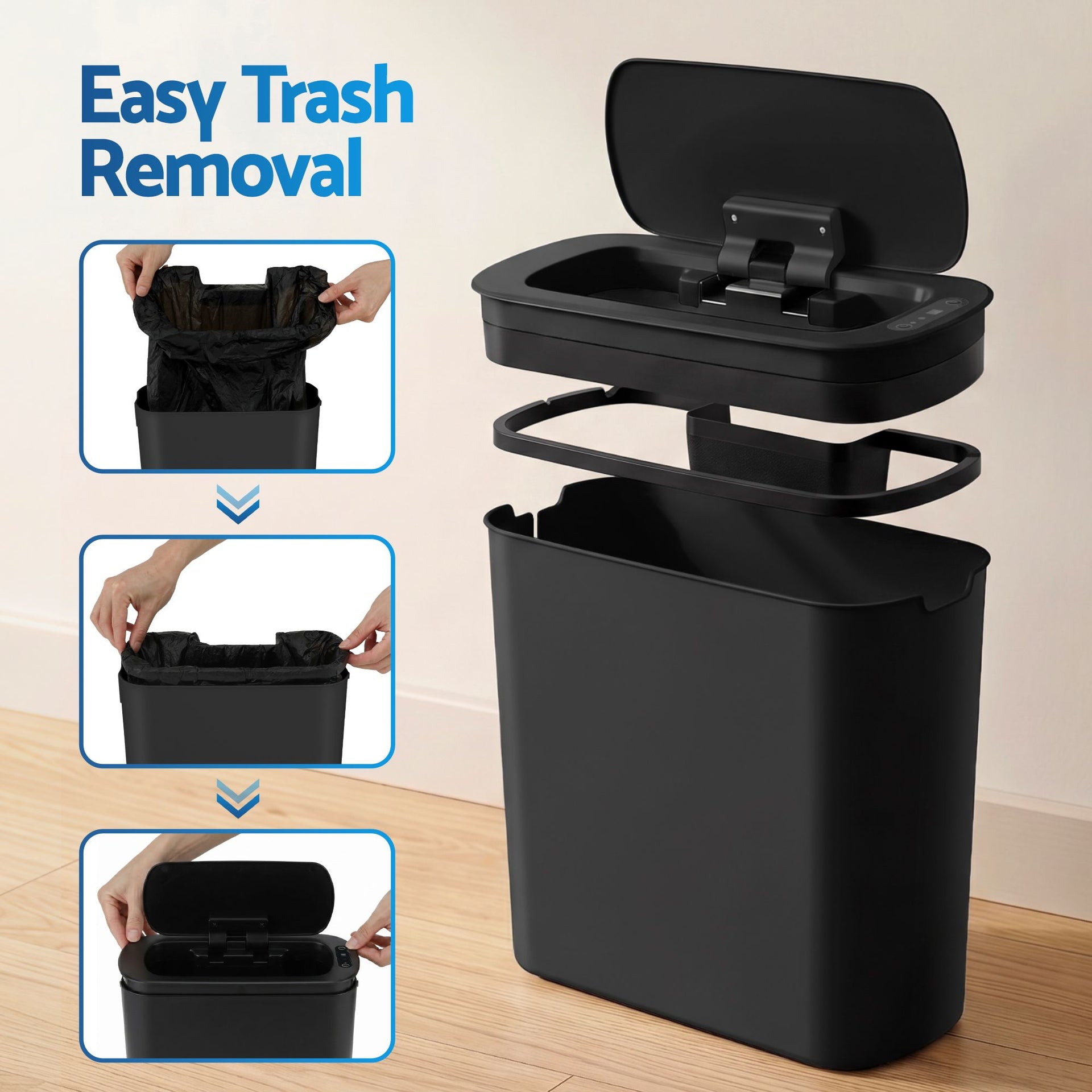 Devanti Automatic Trash Bin 2PCS with Lid 11L Motion Sensor Kitchen Bin Touchless Garbage Can Modern Black Plastic Slim Rubbish Bin with Liner Holder for Kitchen, Home, Office Awezingly