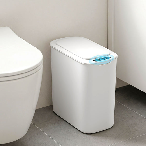 Devanti Automatic Trash Bin with Lid 11L Motion Sensor Kitchen Bin Touchless Garbage Can Modern White Plastic Slim Rubbish Bin with Liner Holder for Kitchen, Home, Office Awezingly