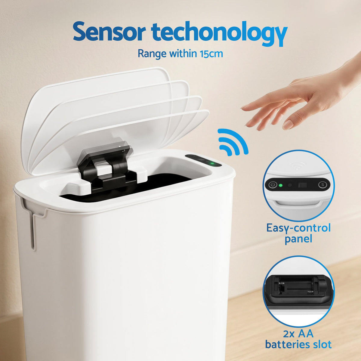 Devanti Automatic Trash Bin with Lid 11L Motion Sensor Kitchen Bin Touchless Garbage Can Modern White Plastic Slim Rubbish Bin with Liner Holder for Kitchen, Home, Office Awezingly