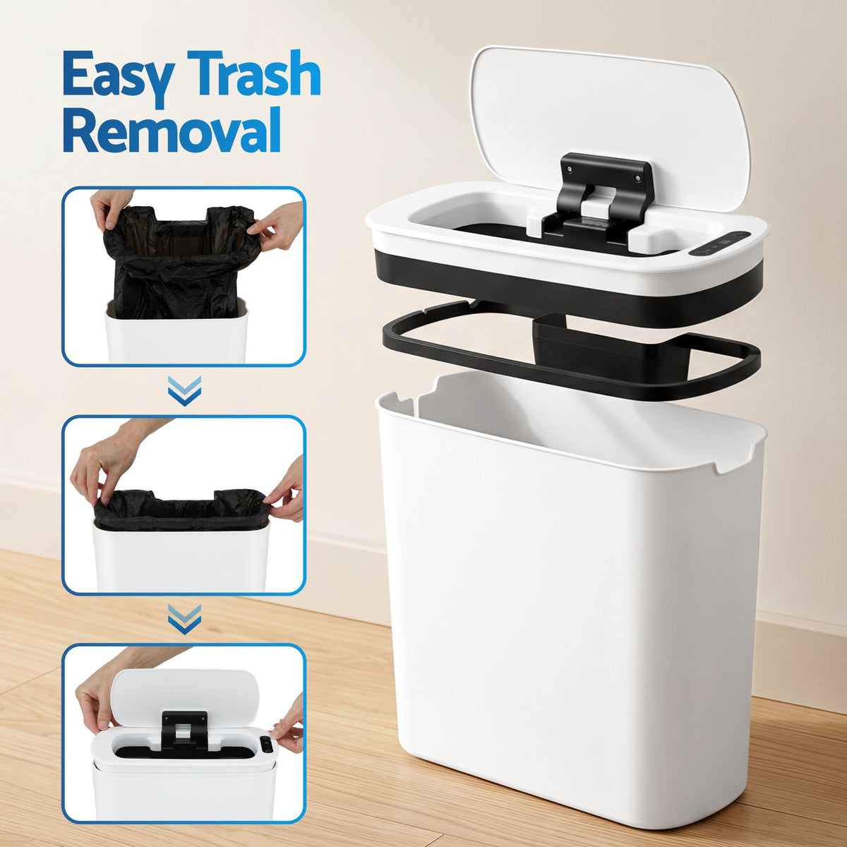 Devanti Automatic Trash Bin with Lid 11L Motion Sensor Kitchen Bin Touchless Garbage Can Modern White Plastic Slim Rubbish Bin with Liner Holder for Kitchen, Home, Office Awezingly