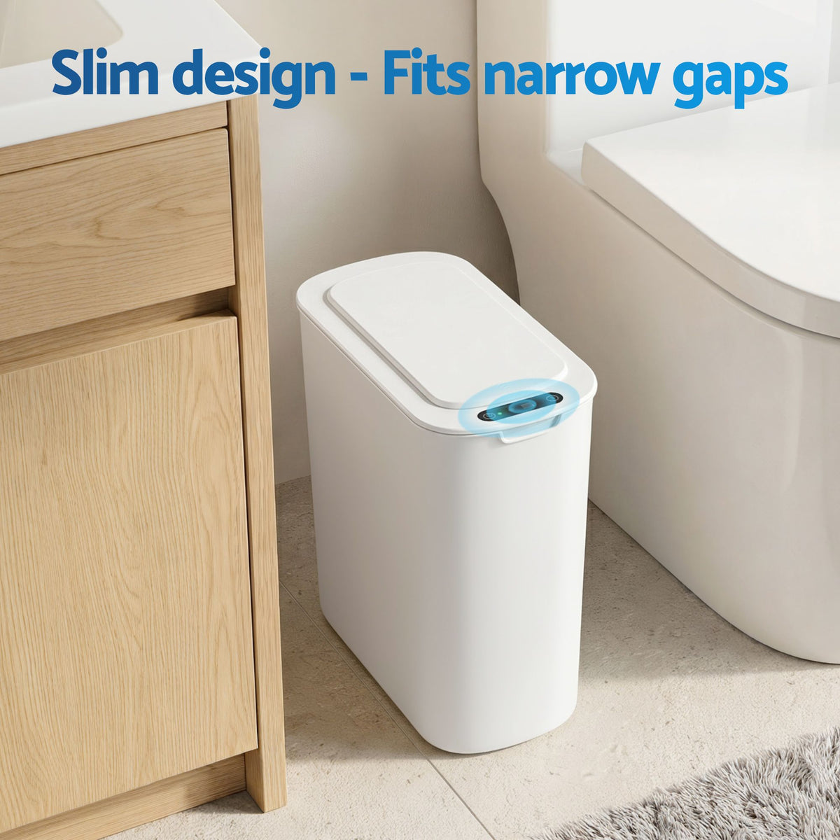 Devanti Automatic Trash Bin with Lid 11L Motion Sensor Kitchen Bin Touchless Garbage Can Modern White Plastic Slim Rubbish Bin with Liner Holder for Kitchen, Home, Office Awezingly