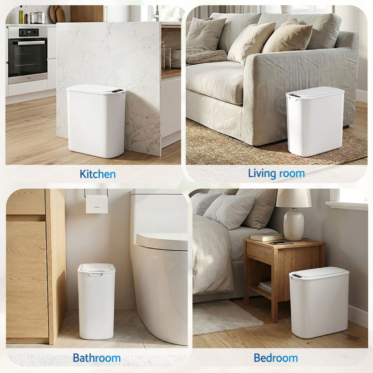 Devanti Automatic Trash Bin with Lid 11L Motion Sensor Kitchen Bin Touchless Garbage Can Modern White Plastic Slim Rubbish Bin with Liner Holder for Kitchen, Home, Office Awezingly