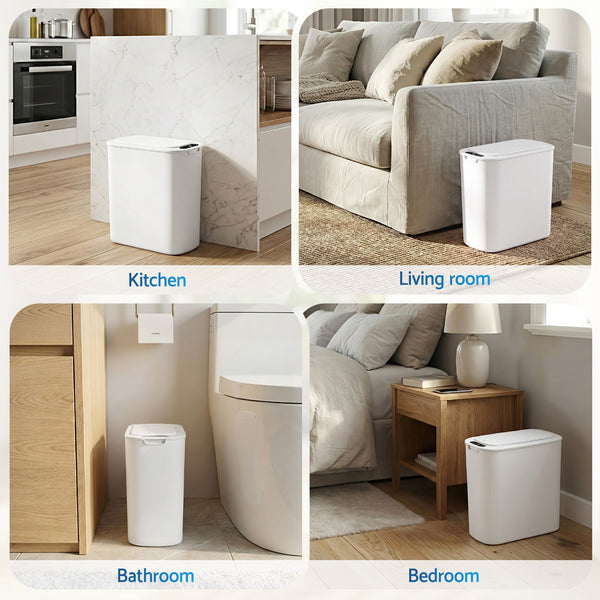 Devanti Automatic Trash Bin with Lid 11L Motion Sensor Kitchen Bin Touchless Garbage Can Modern White Plastic Slim Rubbish Bin with Liner Holder for Kitchen, Home, Office Awezingly