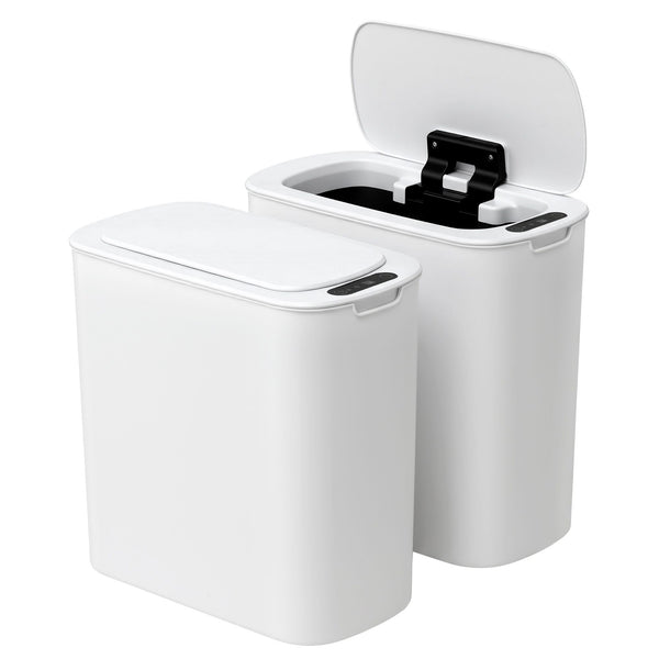 Devanti Automatic Trash Bin 2PCS with Lid 11L Motion Sensor Kitchen Bin Touchless Garbage Can Modern White Plastic Slim Rubbish Bin with Liner Holder for Kitchen, Home, Office Awezingly