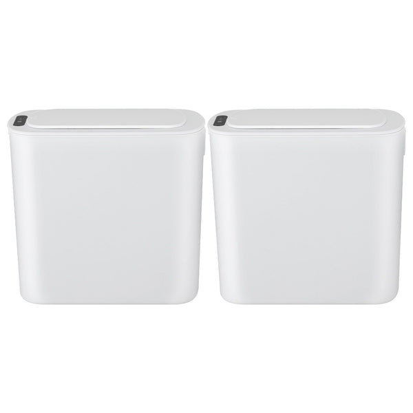 Devanti Automatic Trash Bin 2PCS with Lid 11L Motion Sensor Kitchen Bin Touchless Garbage Can Modern White Plastic Slim Rubbish Bin with Liner Holder for Kitchen, Home, Office Awezingly