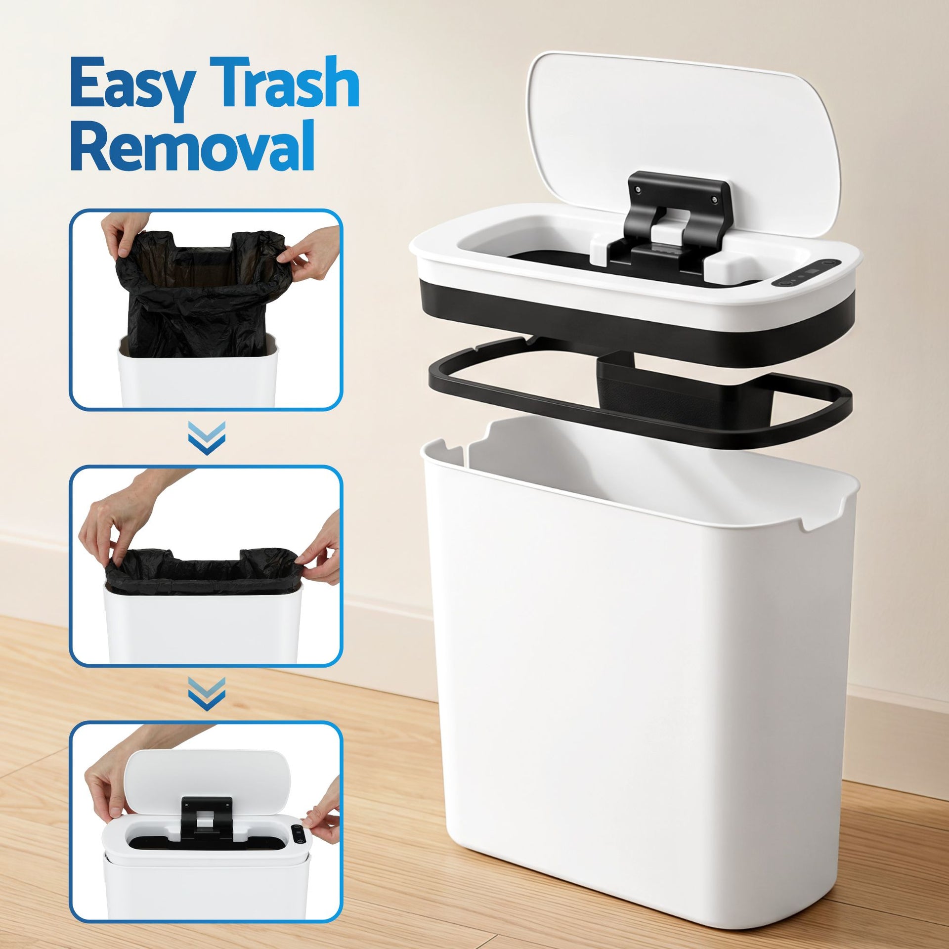 Devanti Automatic Trash Bin 2PCS with Lid 11L Motion Sensor Kitchen Bin Touchless Garbage Can Modern White Plastic Slim Rubbish Bin with Liner Holder for Kitchen, Home, Office Awezingly