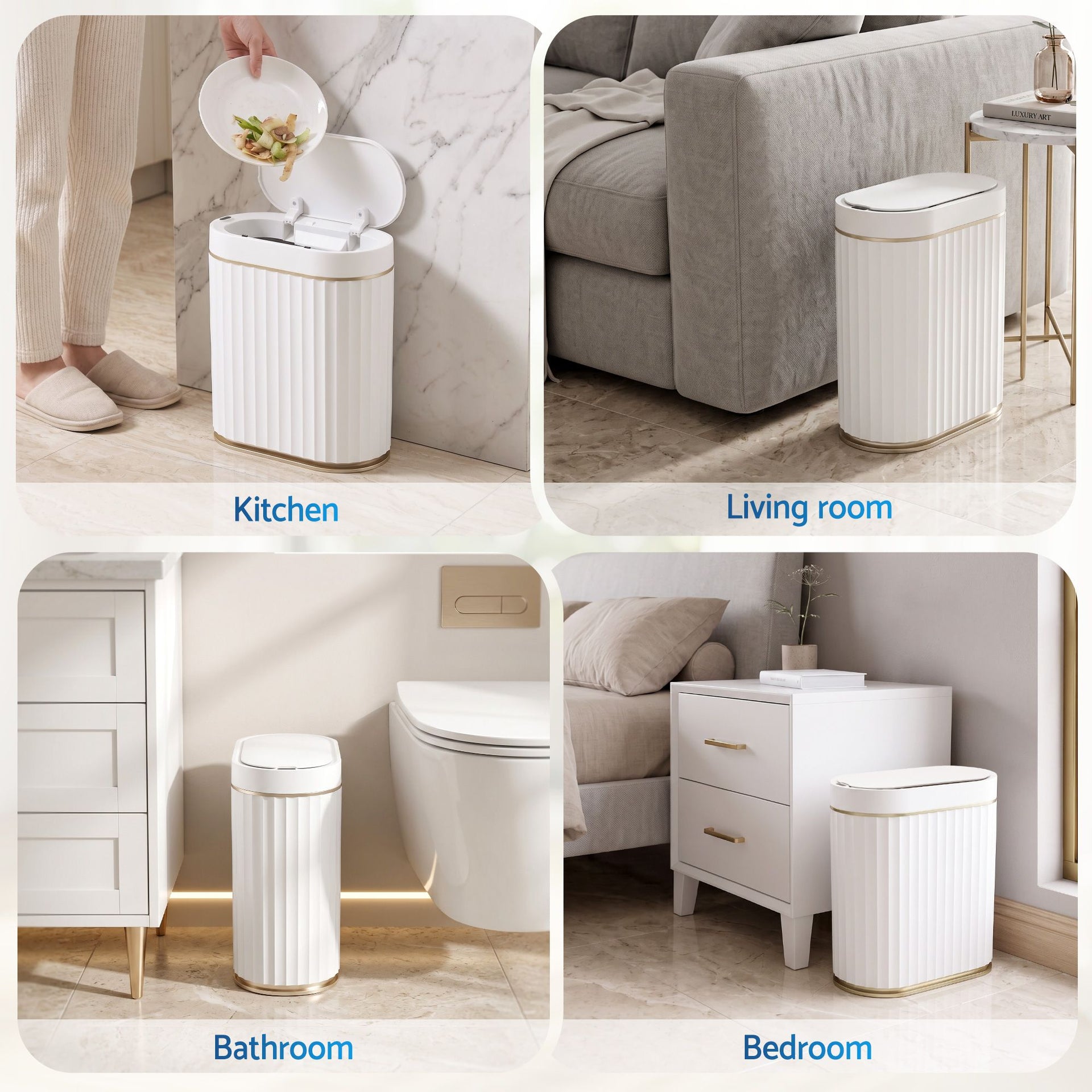 Devanti Sensor Bins 7L Motion Sensor Trash Can Slim Touchless Automatic Waste Bin White Awezingly