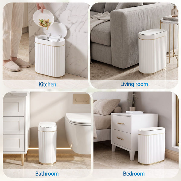 Devanti Sensor Bins 7L Motion Sensor Trash Can Slim Touchless Automatic Waste Bin White Awezingly