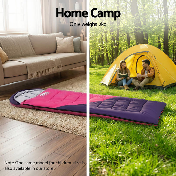Weisshorn Sleeping Bag Single 213cm Thermal Camping Hiking Pink Awezingly