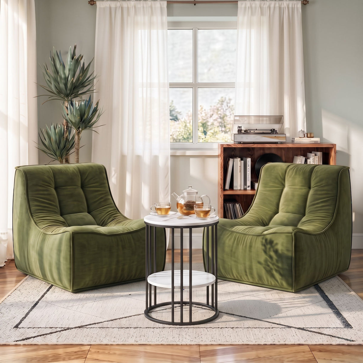 Artiss Sofa & Coffee Table Set Armless Chenille No Assembly Green White & Black Awezingly