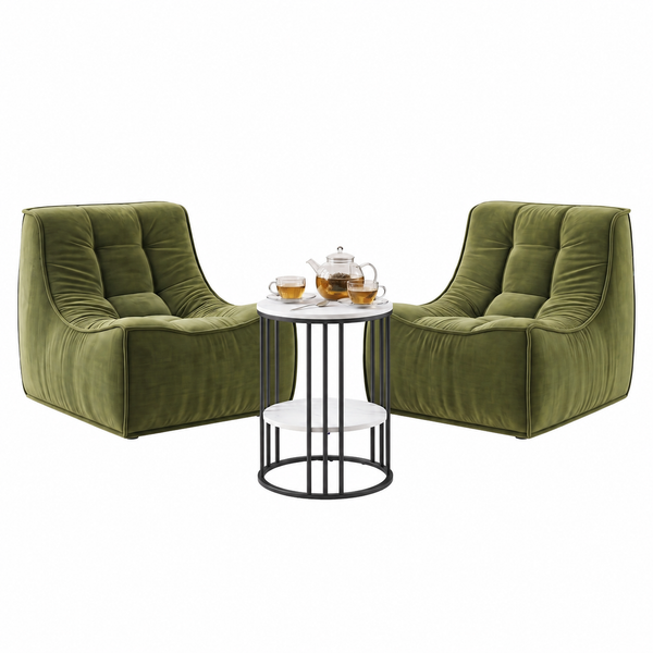 Artiss Sofa & Coffee Table Set Armless Chenille No Assembly Green White & Black Awezingly
