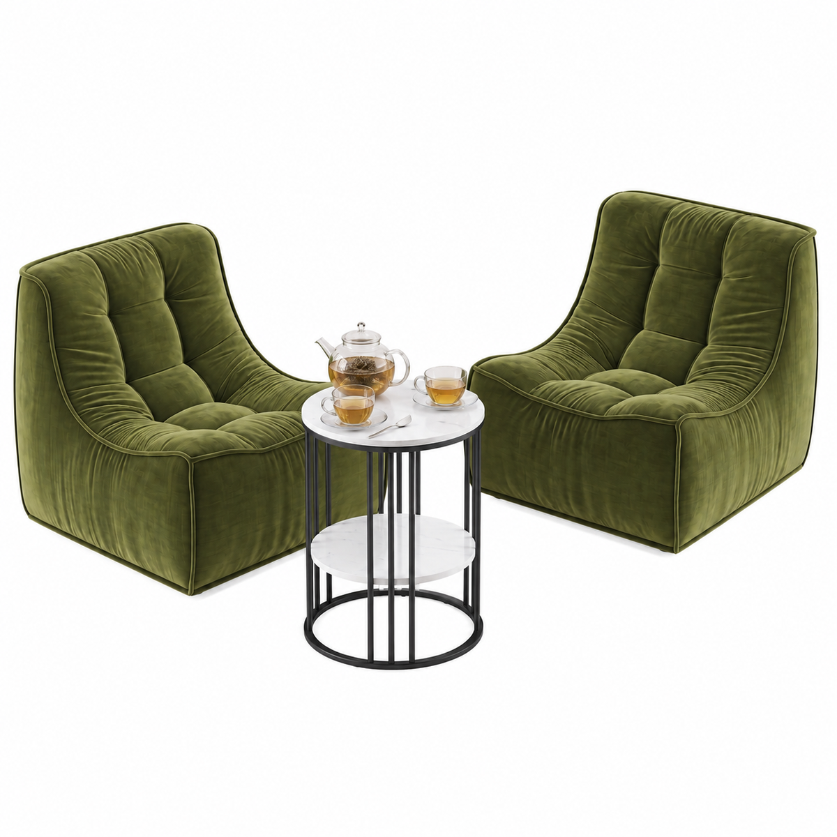 Artiss Sofa & Coffee Table Set Armless Chenille No Assembly Green White & Black Awezingly
