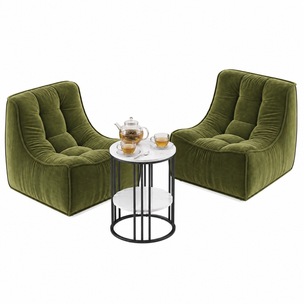 Artiss Sofa & Coffee Table Set Armless Chenille No Assembly Green White & Black Awezingly