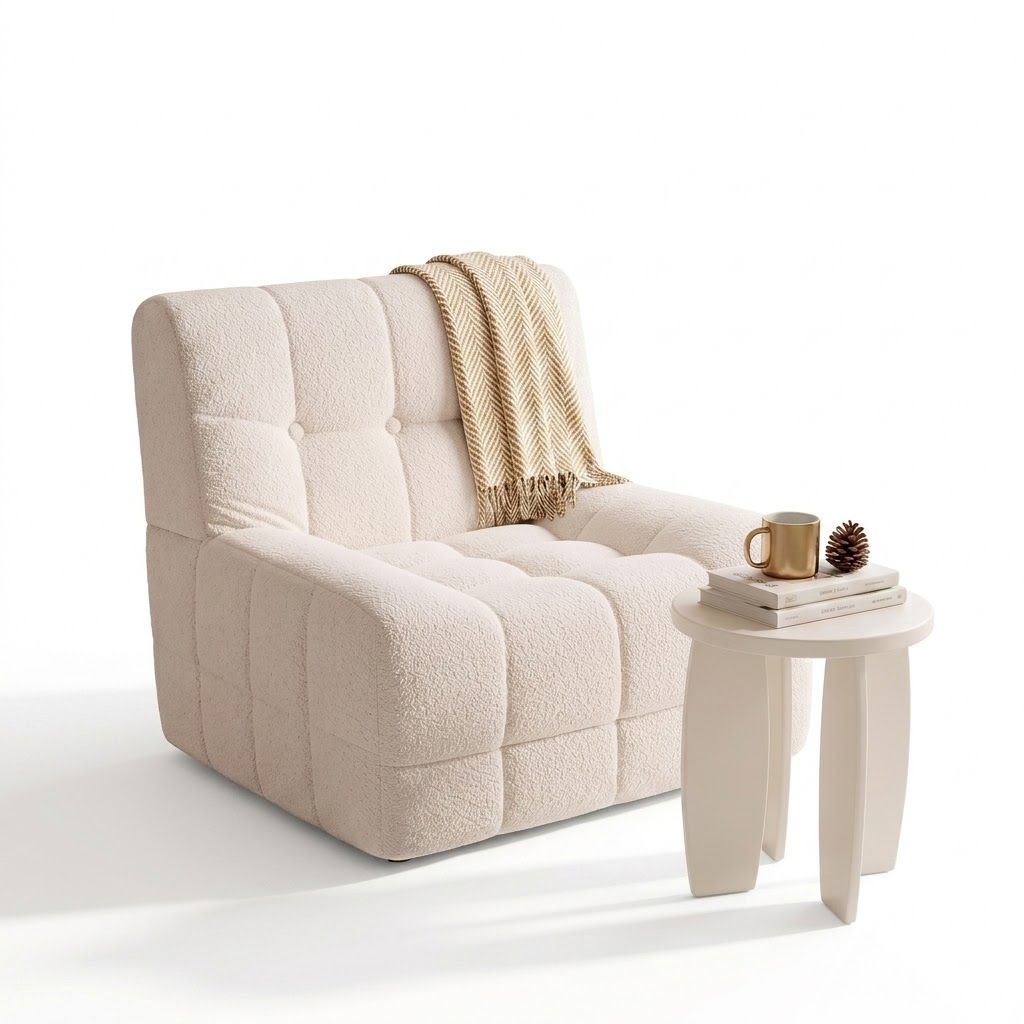 Artiss Single Boneless Sofa & Round End Table Set White Awezingly