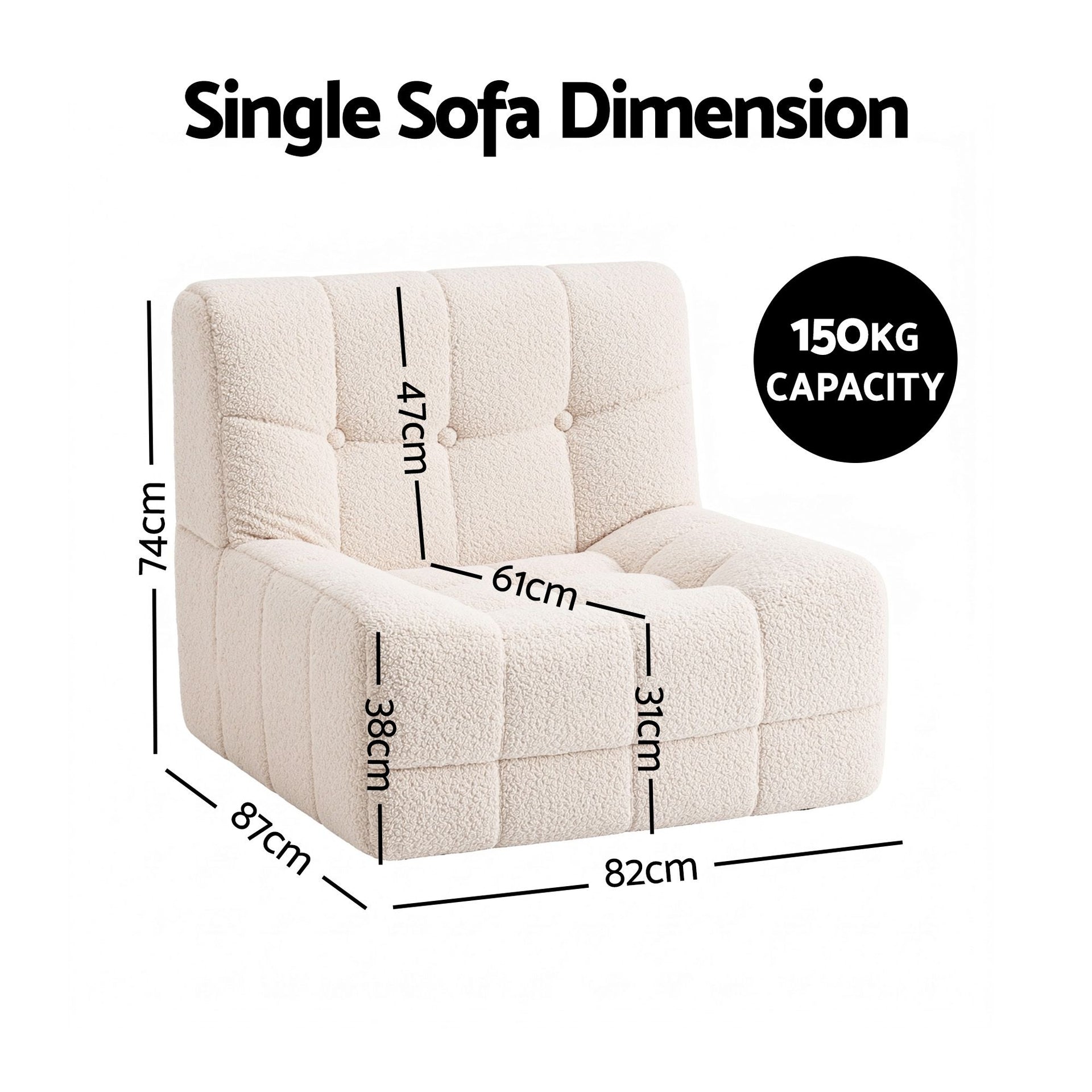 Artiss Single Boneless Sofa & Round End Table Set White Awezingly
