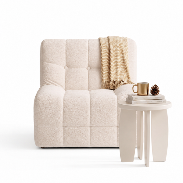 Artiss Single Boneless Sofa & Round End Table Set White Awezingly