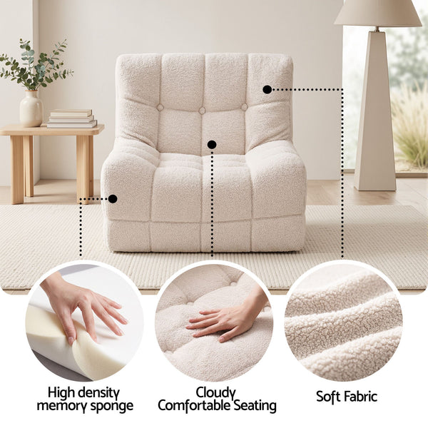 Artiss Single Boneless Sofa & Round End Table Set White Awezingly