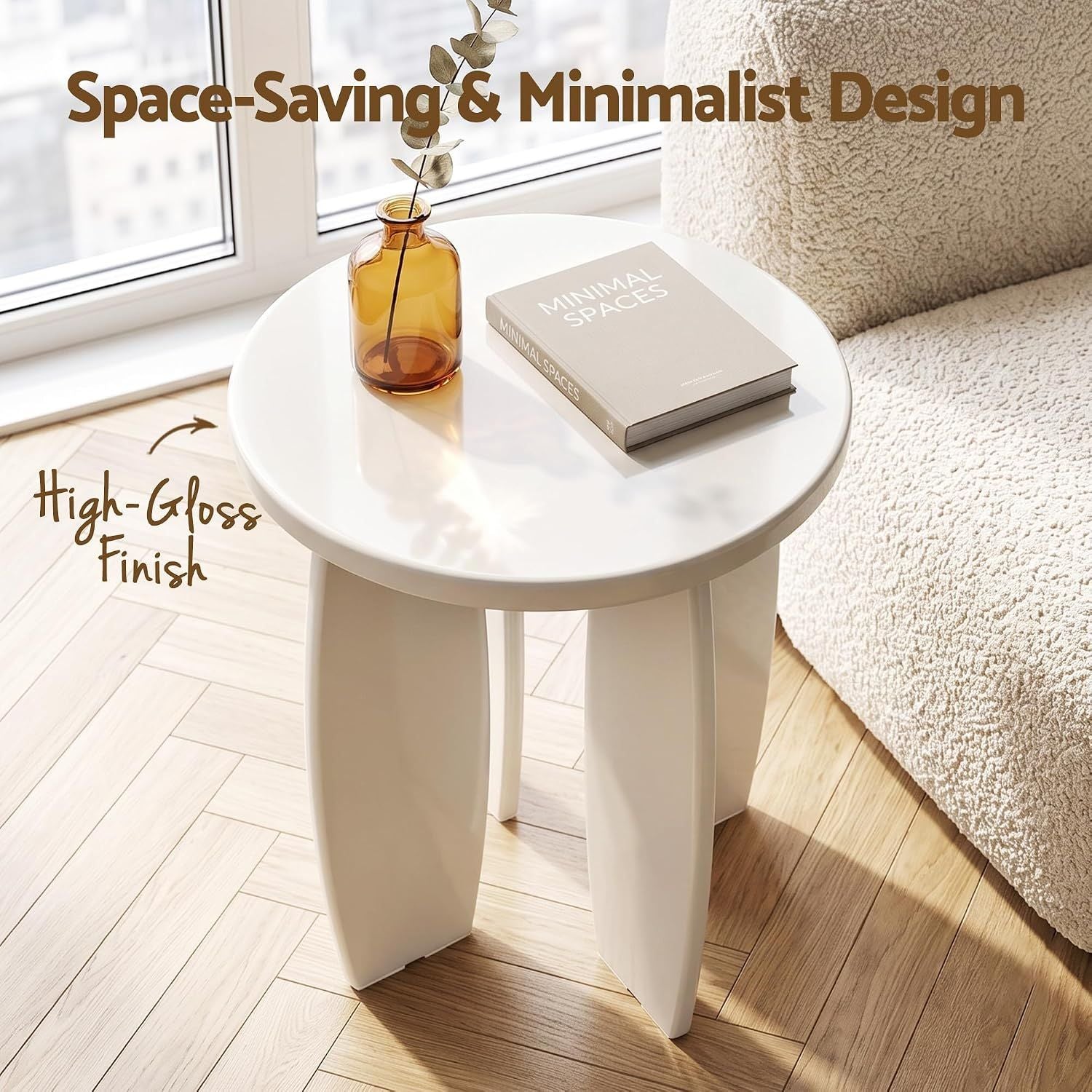 Artiss Single Boneless Sofa & Round End Table Set White Awezingly