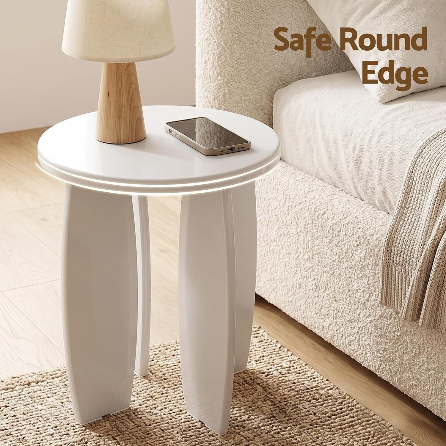 Artiss Single Boneless Sofa & Round End Table Set White Awezingly