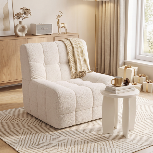 Artiss Single Boneless Sofa & Round End Table Set White Awezingly