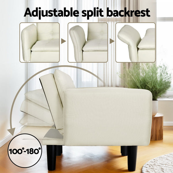 Artiss Sofa Bed 3 Seater Tufted Faux Linen Beige Artiss