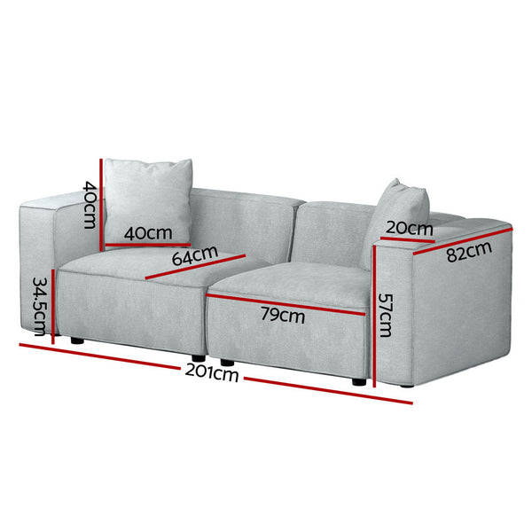 Artiss Modular Sofa Chaise Set 2-Seater Grey Artiss