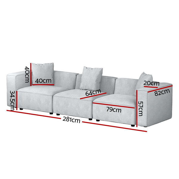 Artiss Modular Sofa Chaise Set 3-Seater Grey Artiss