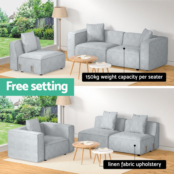 Artiss Modular Sofa Chaise Set 3-Seater Grey Artiss