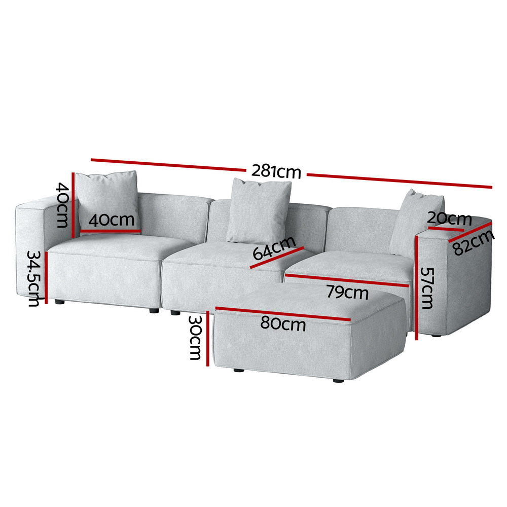 Artiss Modular Sofa Chaise Set 4-Seater Grey Artiss
