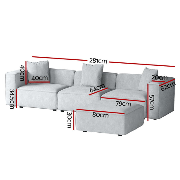 Artiss Modular Sofa Chaise Set 4-Seater Grey Artiss