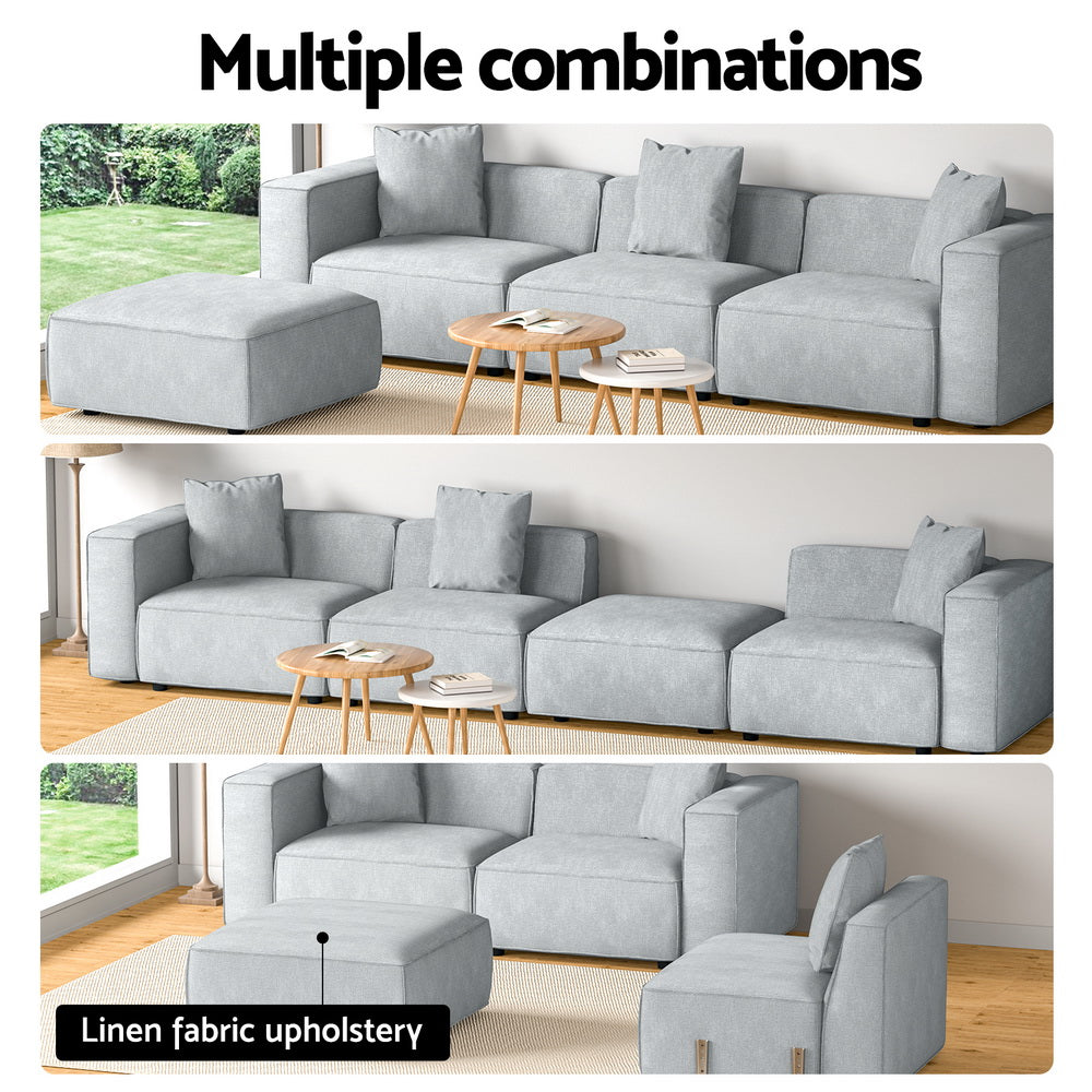 Artiss Modular Sofa Chaise Set 4-Seater Grey Artiss