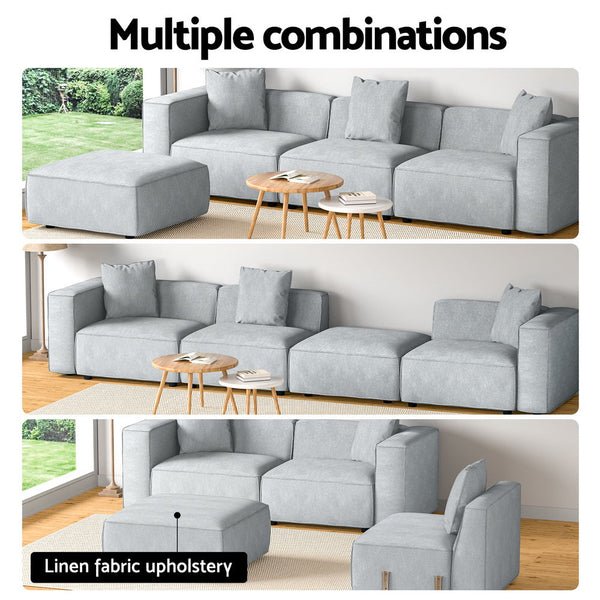 Artiss Modular Sofa Chaise Set 4-Seater Grey Artiss