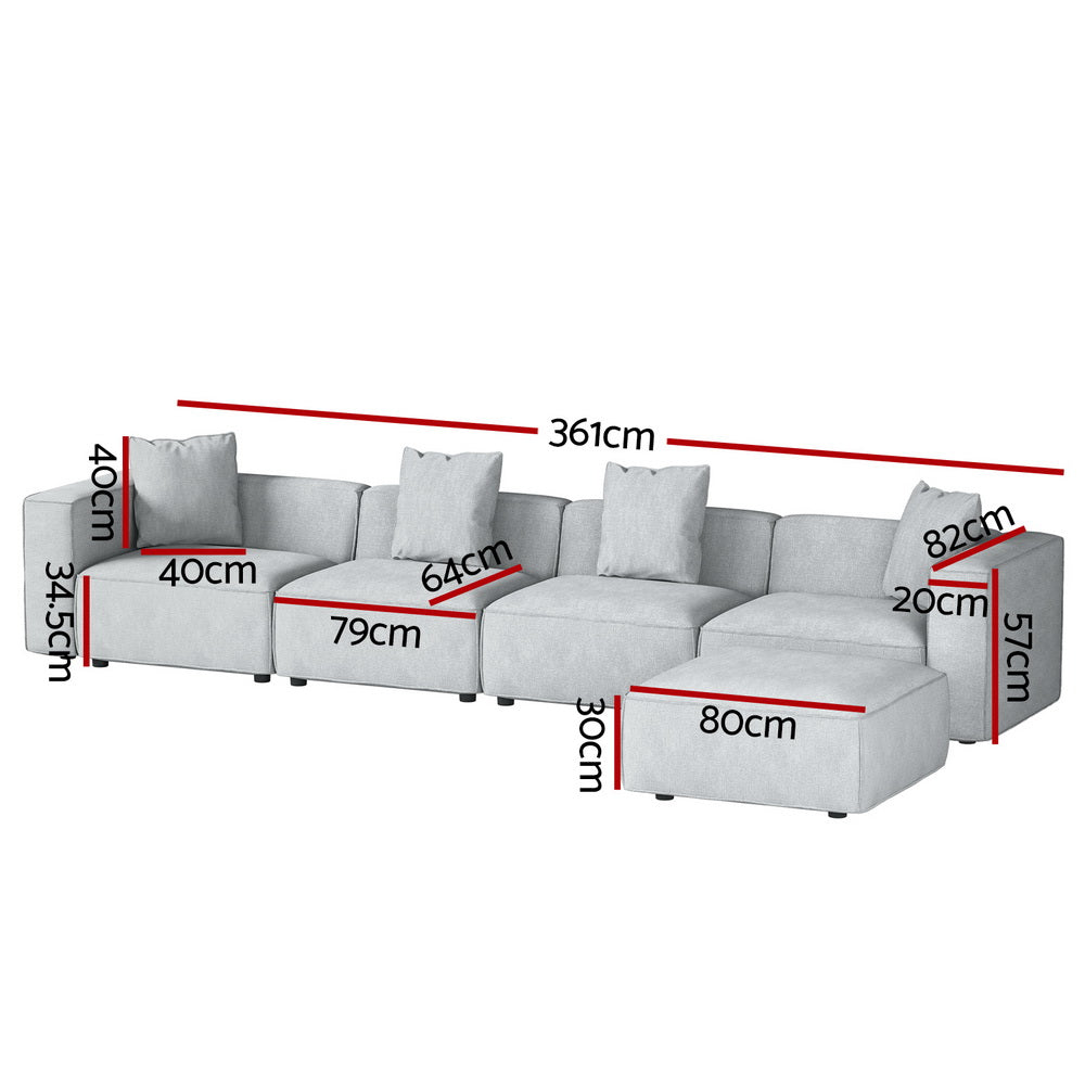 Artiss Modular Sofa Chaise Set 5-Seater Grey Artiss
